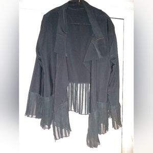 Milli Black Sheer Open Front Jacket, Size S, Pleated Hem & Cuffs, Flowy …